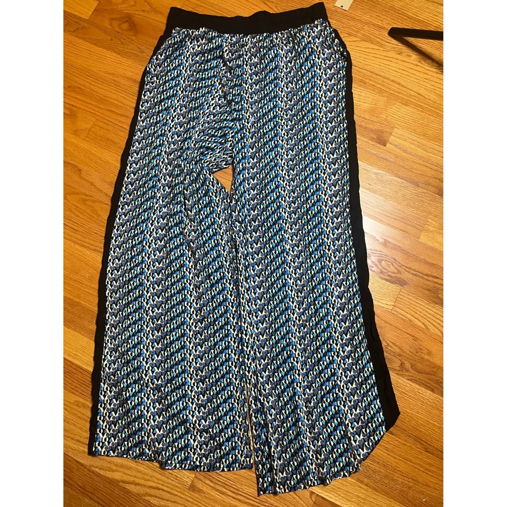 Mattie M Geometric Print High Rise Wide Leg Palazzo Pants Flowy Comfy L NWT
